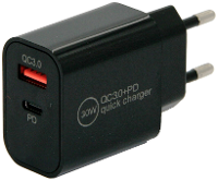 IWH USB oplader 30 W 1x USB A, 1x USB C USB PD, QC 3.0 Zwart Binnen