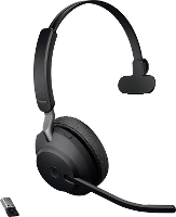 Jabra Evolve2 65 monaural On Ear headset Bluetooth Mono Zwart Volumeregeling, Indicator voor batterijstatus, Microfoon uitschakelbaar (mute) Telefoon