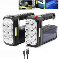 FIETSEN 8LED + COB 4 Modi Super Heldere Draagbare Solar Zaklamp USB Oplaadbare Power Indicator Zoeklicht Waterdicht Ster