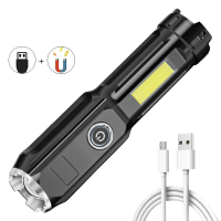 FIETSEN dubbel licht multifunctionele zoombare zaklamp met COB zijlicht & batterij & magnetische staart, USB oplaadbare