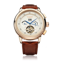 Jaragar Automatic Mechanical Flywheel Pu Leather Commercial Watch