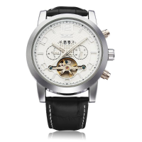 Jaragar Black Leather 3 Dial Flywheel Men Mechanical Wrist Watch