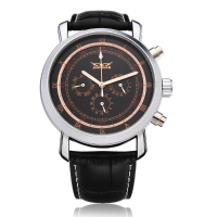 Jaragar Mechanical Pu Leather 3 Dial Black Men Wrist Watch