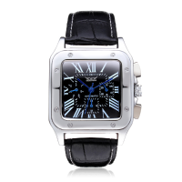 Jaragar Square Roman 3 Dial Week Calendar Leather Mechanical Men Watch