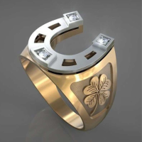 JASSY 1 Pc Creative Fashion Two Tone U vorm Hoefijzer en Klaverpatroon Wish Good Fortune Kuiper Ring