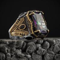 JASSY 1 Pcs Vintage Briljante Spiegel Vierkante Edelsteen Verstelbare Koperen Ring