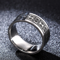 JASSY 1 St 8mm Titanium Stalen Driehoek Patroon Retro Mode Herenring
