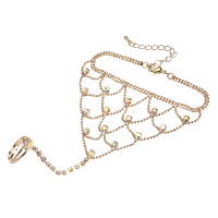 Jassy® 18k Gold Plated Colorful Rhinestone Palm Bracelet With 1 Ring Anallergic Women Jewelry