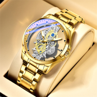 5 Kleuren heren roestvrij staal waterdicht lichtgevend dubbelzijdig transparant holle bodem zakelijk quartz horloge