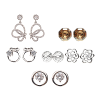 Jassy® 6 Pairs Fine Earrings Luxury Shiny Flower Butterfly Bowknot Zircon Crystal Ear Stud For Women