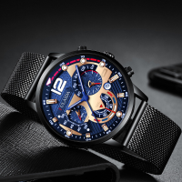 Jassy 7 kleuren roestvrij staal zakelijk casual mesh band lichtgevende handkalender quartz horloge