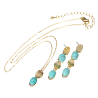 Jassy® Bohemian Jewelry Set Elegant 18k Gold Plated Turquoise Earrings Necklace Jewelry For Women