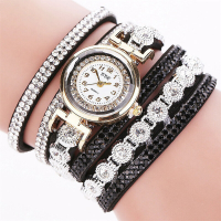 CCQ Fashion luxe strass PU lederen band dames quartz armband horloge