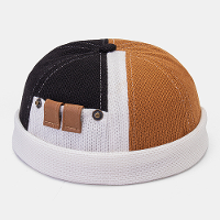 Collrown Mannen Polar Fleece Kleurblok Stiksels Dome Beanie Skull Cap Herfst Winter Warm Verstelbare Lederen Gesp Verhuu