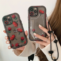 Jassy Dames Rode Tulp Bloemen Telefoonhoes Geschikt Voor iPhone13Promax Apple 12 Mobiele Telefoon Shell 11 Chain xr Door