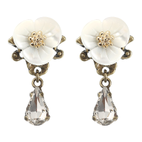 Jassy® Elegant White Shell Flower Crystal Earrings Antique Bronze Nickle Free Ear Drop Women Jewelry