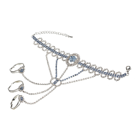 Jassy® Fashion Luxury Palm Bracelet With 3 Rings Blue And White Zircon Platinum Plated Jewelry