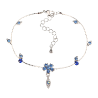 Jassy® Fine Anklet Platinum Plated Capri Blue Rhinestone Flower Leaf Pendant Jewelry For Women