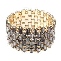 Jassy® Fine Luxury Bracelet Gold Plated Shiny Transparent Black Crystal Stretch Bead Cuff Bracelet