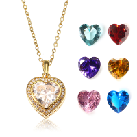 Jassy® Gold Plated Neck Lacee With 7 Different Color Gemstone Open Heart Pendant Fine Women Jewelry