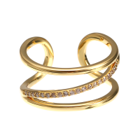 Jassy® Gold Plated White Zircon Open End Double Layer Finger Ring Clothing Accessories