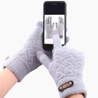 Jassy heren gebreide fleece dikke warme touchscreen halfvingerhandschoenen