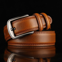 Heren tweelaagse koeienhuid effen kleur legering pin gesp casual zakelijke riem