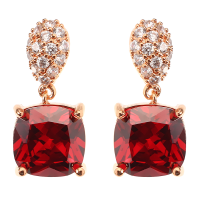 Jassy® Siam Red Gemstone Rose Gold Plated Micro Inlay White Zircon Ear Stud Women Earrings Gift