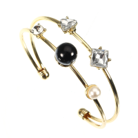 Jassy® Stylish Crystal Pearl Bangle Asymmetric 14k Gold Plated Anallergic Women Fashion Bracelet