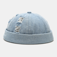 Unisex denim gebroken gaten Made Old Fashion Outdoor Brimless Beanie Landlord Cap Skull Cap