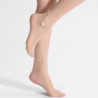 Jassy Vrouwen Nylon Witte Strass Decoratie Ultradunne Anti Haak Vorm Ademende Leggings Mesh Zijden Kousen