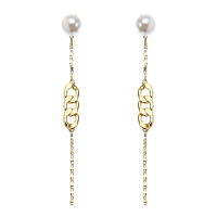 Jassy® Women Elegant Pearl Earrings Luxury Jewelry 18k Gold Plated Chain Shape Line Ear Stud Gift