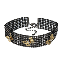 Jassy® Women Punk Necklace 18k Gold Gun Black Plated Shiny Gemstone Inlay Crystal Butterfly Choker