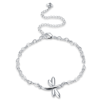 Yueyin Delicate 925 Silver Plated Dragonfly Pendant Anklet Bracelet Clothing Accessories