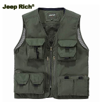 Jeep Rich Multi Functional Outdoor Photography Fishing Gear Multi Pockets Sleeveless Mesh Vest