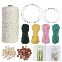 Macramee Kit voor beginners, 109 yards natuurlijk Macrame touw, 3mm 109 stuks katoenen koord met 4 metalen ringen, 100 h