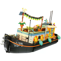 JIESTAR JJ9202 Canal Narrowboat Houseboat Creatieve MOC Bouwstenen met LED verlichting 1306 stuks voor volwassenen kinde