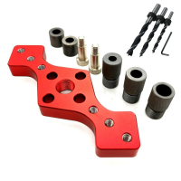 JIGHOLE Houtbewerking Verticale Pocketgatklem Set Kasthardwaregatklem Boorhandleiding Punch Locator met 6/8/10mm Boorbit