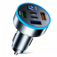 JMG 250W 5 poorts USB PD autoladeradapter 3USB A+2USB C PD QC3.0 Snelladen met blauwe LED digitale display voor iPhone 1