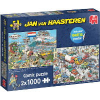 Jumbo Jan van Haasteren   Verkeerschaos & Ter Land, ter Zee en in de lucht 2 puzzels | 1000 stukjes per puzzel