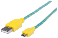 Manhattan USB 2.0 Aansluitkabel [1x USB A 2.0 Stekker   1x Micro USB 2.0 Stekker B] 1.8 M Groen geel Vergulde steekcontacten, Stoffen mantel, UL gecertificeerd