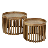 Kalfort Salontafel Namra set van 2 mangohout zandkleur 50x50x35cm, 65x65x40cm