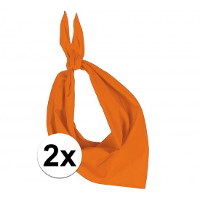 Bandana/hals zakdoek   2x   oranje   voor kind en volwassenen   polyester/katoen