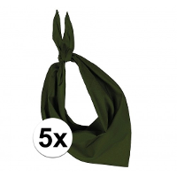 Bandana/hals zakdoek   5x   olijfgroen   voor kind en volwassenen   polyester/katoen