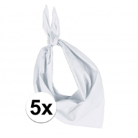 Bandana/hals zakdoek   5x   wit   voor kind en volwassenen   polyester/katoen