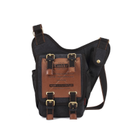 Kaukko Men Retro Canvas Black Travel Shoulder Bags Messenger Bag