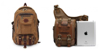 Kaukko Rivets Zipper Men Backpack Travel Bags Canvas Outdoor Luggage Bag