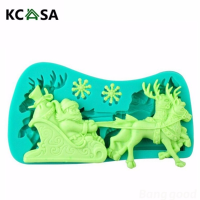 Kcasa 3d Christmas Santa Claus Sleigh Deer Cake Mold Silicone
