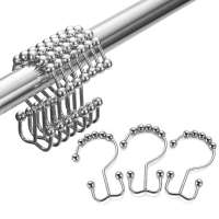 Kcasa Kc Ch625 12 Pcs Double Glide Curtain Hooks Stainless Steel Rustproof Shower Rings Roller