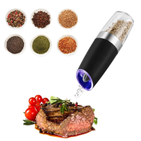 Kcasa Kc Gem5 Gravity Electric Salt Pepper Grinder Effective Multifuncton Mill Automatic Battery Powered Adjustable Grind Coarseness Blue Led Light Premium Quality Electronic Kitchen Salt Shaker Black
